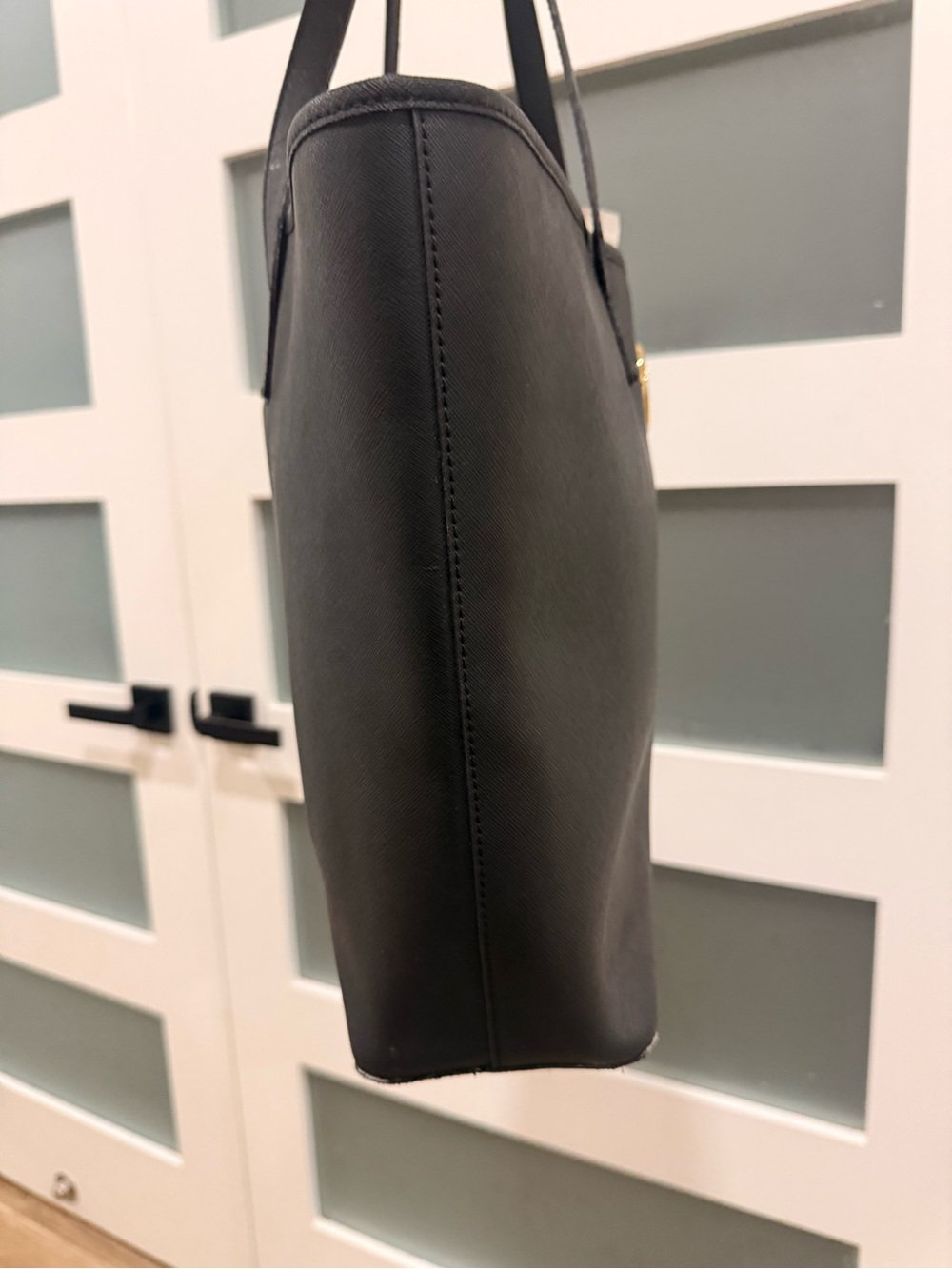Michael Kors Black Leather Tote with Gold Logo - Picture 10 of 12